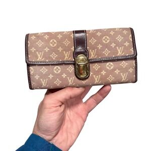 Vintage Louis Vuitton Monogram Mini Lin Juliette Wallet‎ Cherry Burgundy Auth